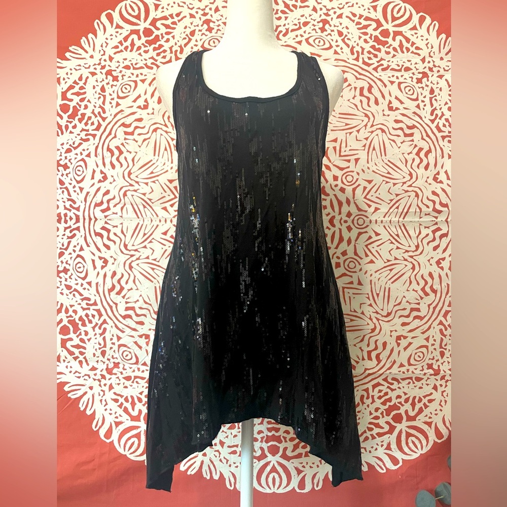 Y2K Wet Seal black tank top with sequins with back knot size Large